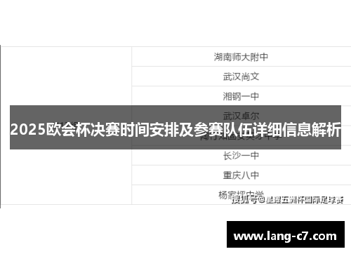 2025欧会杯决赛时间安排及参赛队伍详细信息解析