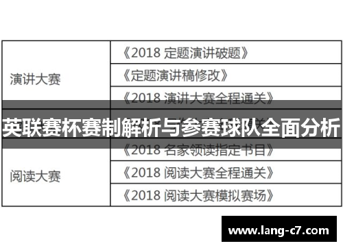 英联赛杯赛制解析与参赛球队全面分析